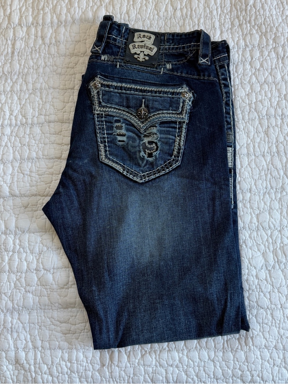Rock Revival Men's Dark Indigo Straight Jeans with Embellished Pocket